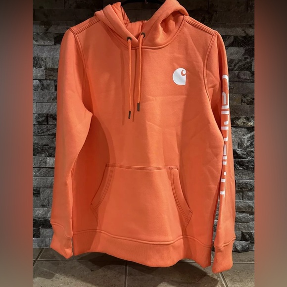 Women's Small Carhartt Relaxed Fit Midweight Graphic Sweatshirt - Electric Coral - Picture 2 of 4